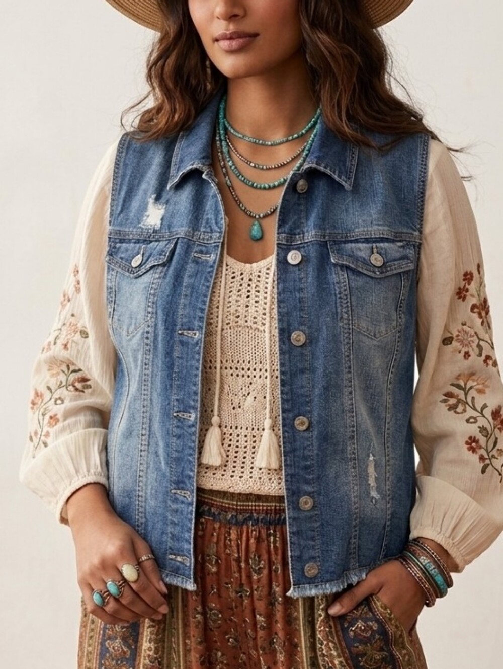 Maurices NWOT Boho Retro Distressed Denim Vest Jacket Size 3X Y2K 90s